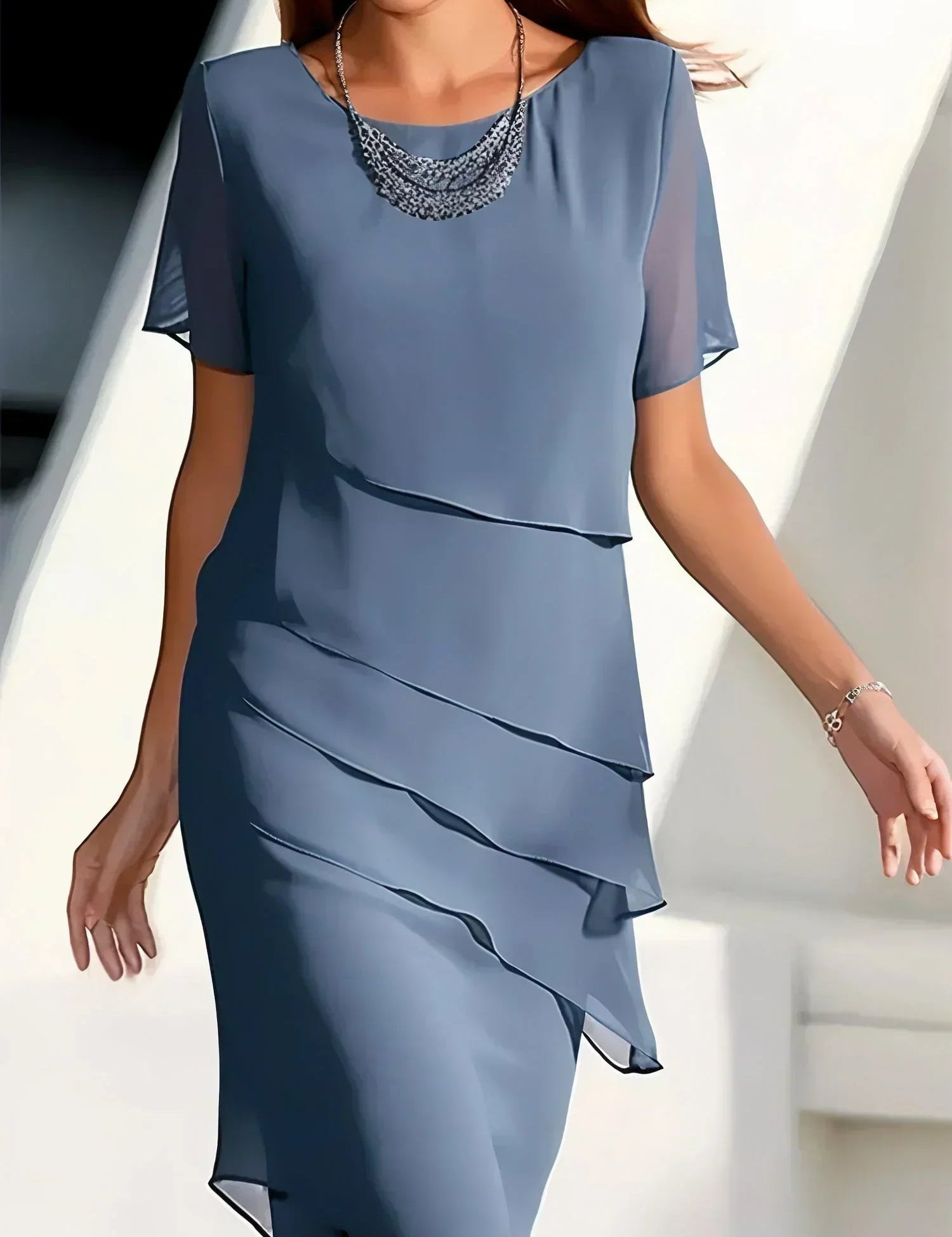 Abito Elegante Donna con Drappeggio a Balze e Effetto Snellente 0