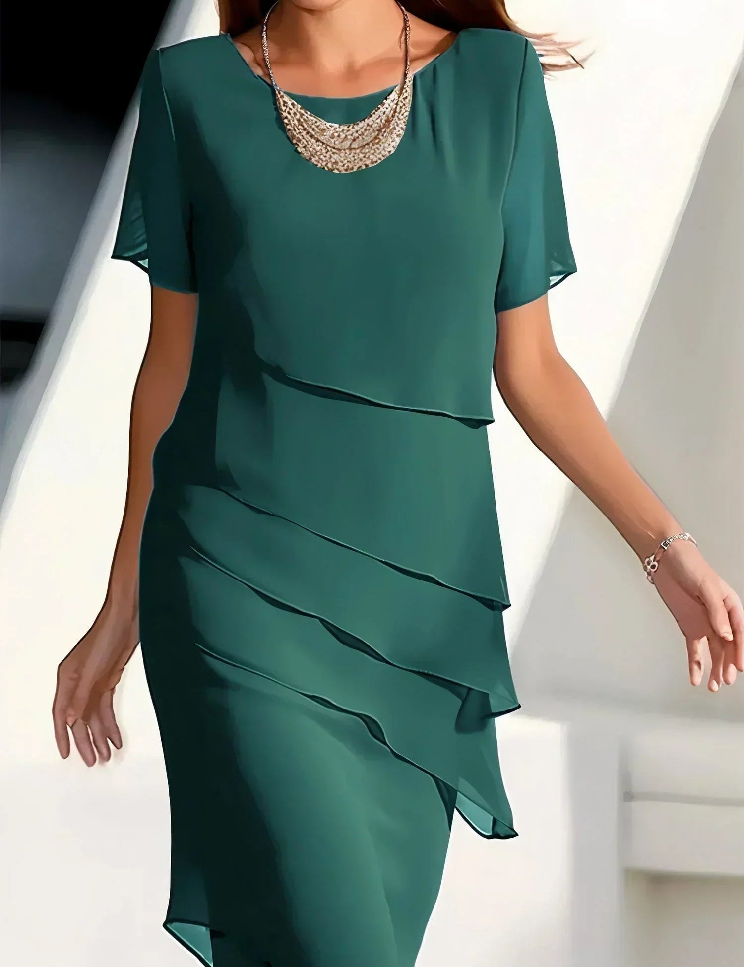 Abito Elegante Donna con Drappeggio a Balze e Effetto Snellente 2