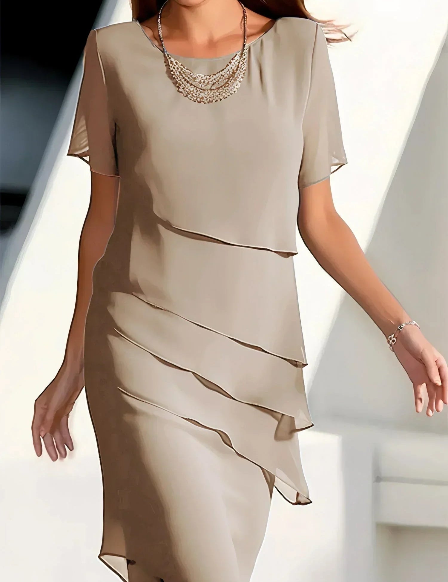 Abito Elegante Donna con Drappeggio a Balze e Effetto Snellente 3