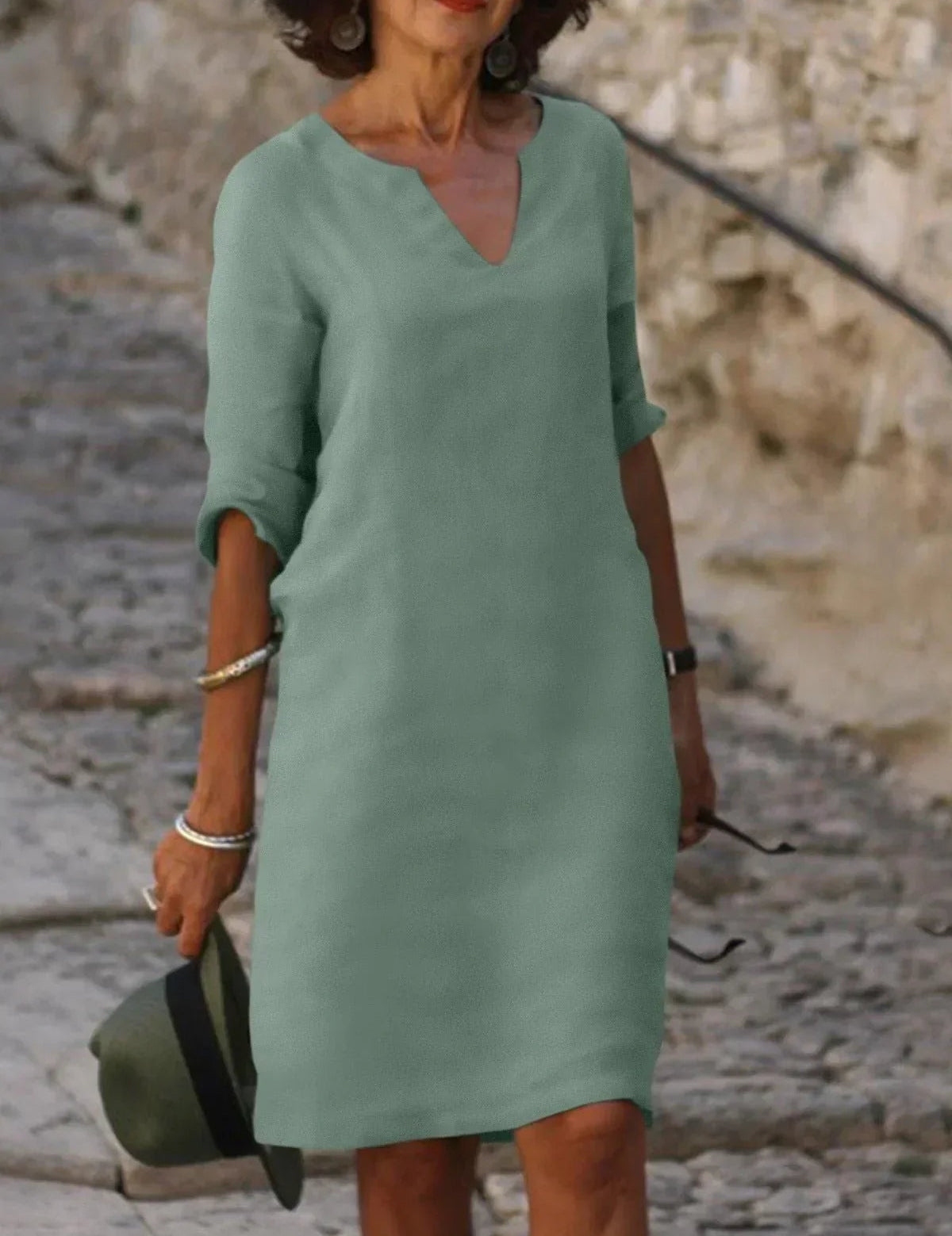 Abito Elegante Donna con Scollo a V - Vestito Cerimonia Versatile per Occasioni Speciali e Look Raffinato 3