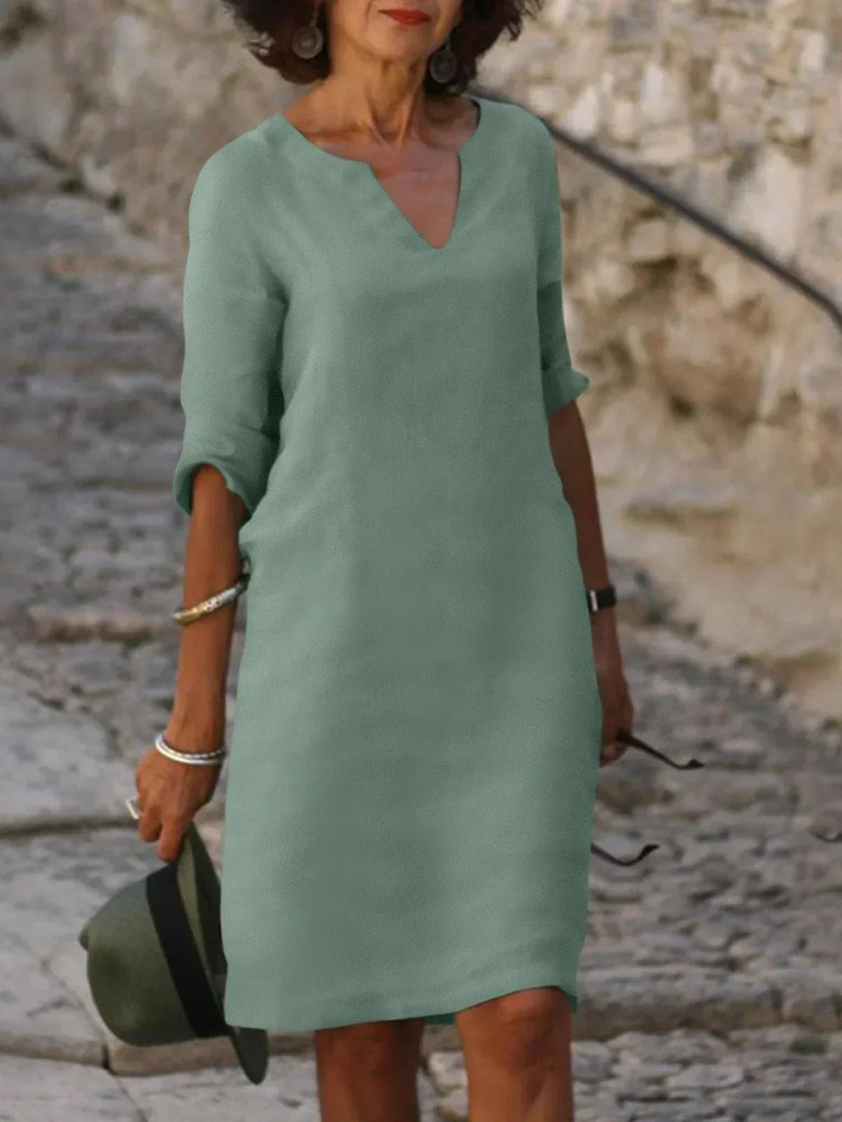 Abito Elegante Donna con Scollo a V - Vestito Cerimonia Versatile per Occasioni Speciali e Look Raffinato 3