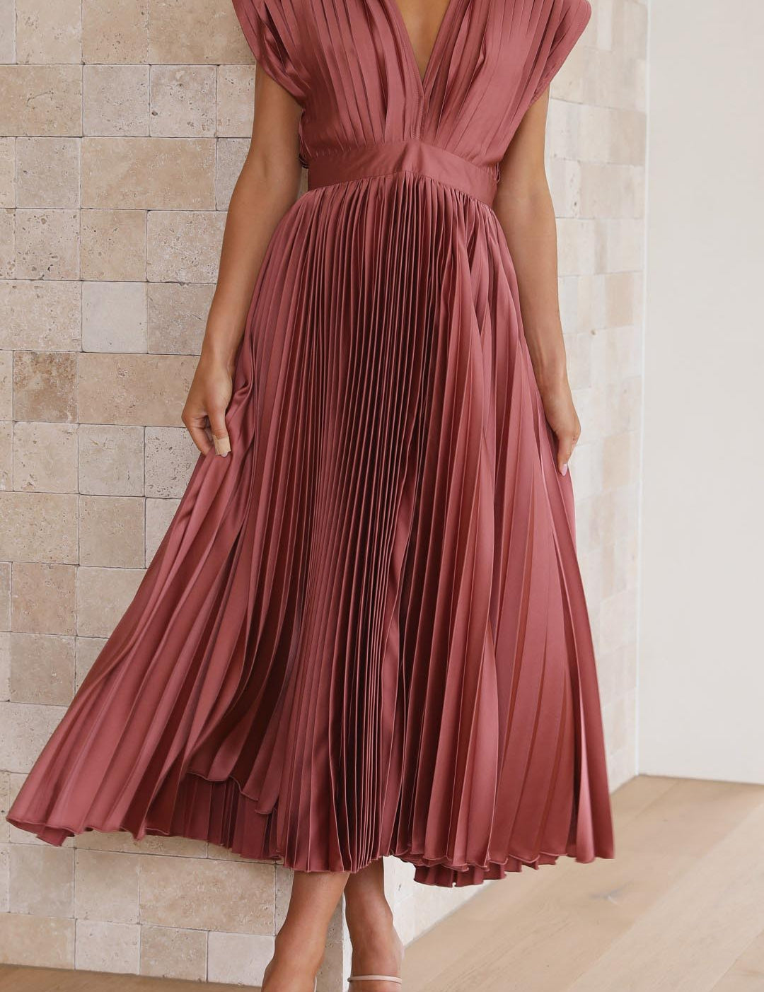 Abito Lungo Donna — Plissettato Scollo V Elegante Cerimonia