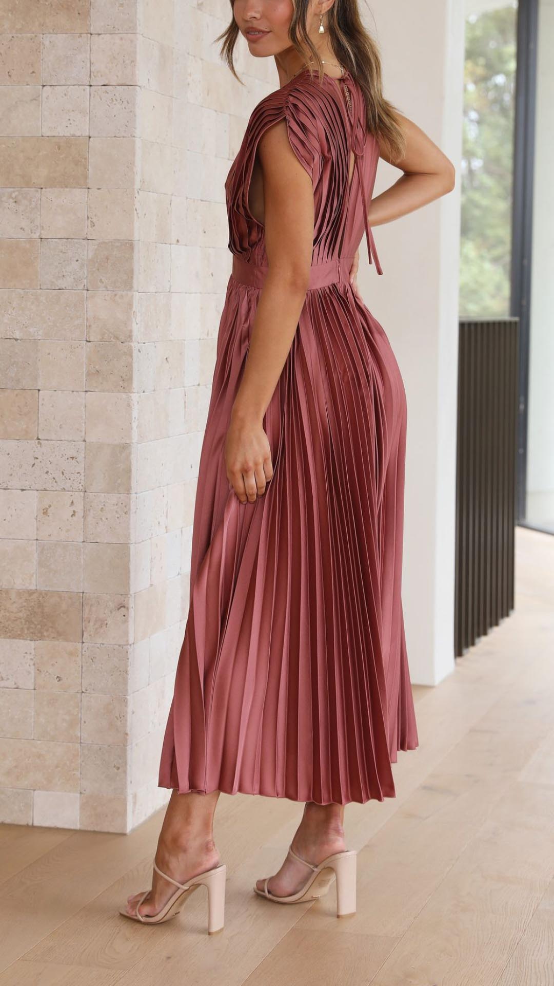 Abito Lungo Elegante Plissettato per Cerimonia - Vestito Lungo Estivo per Occasioni Speciali 3