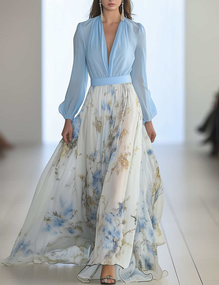 Abito Maxi Donna — Floreale Scollatura a V Leggero Estivo