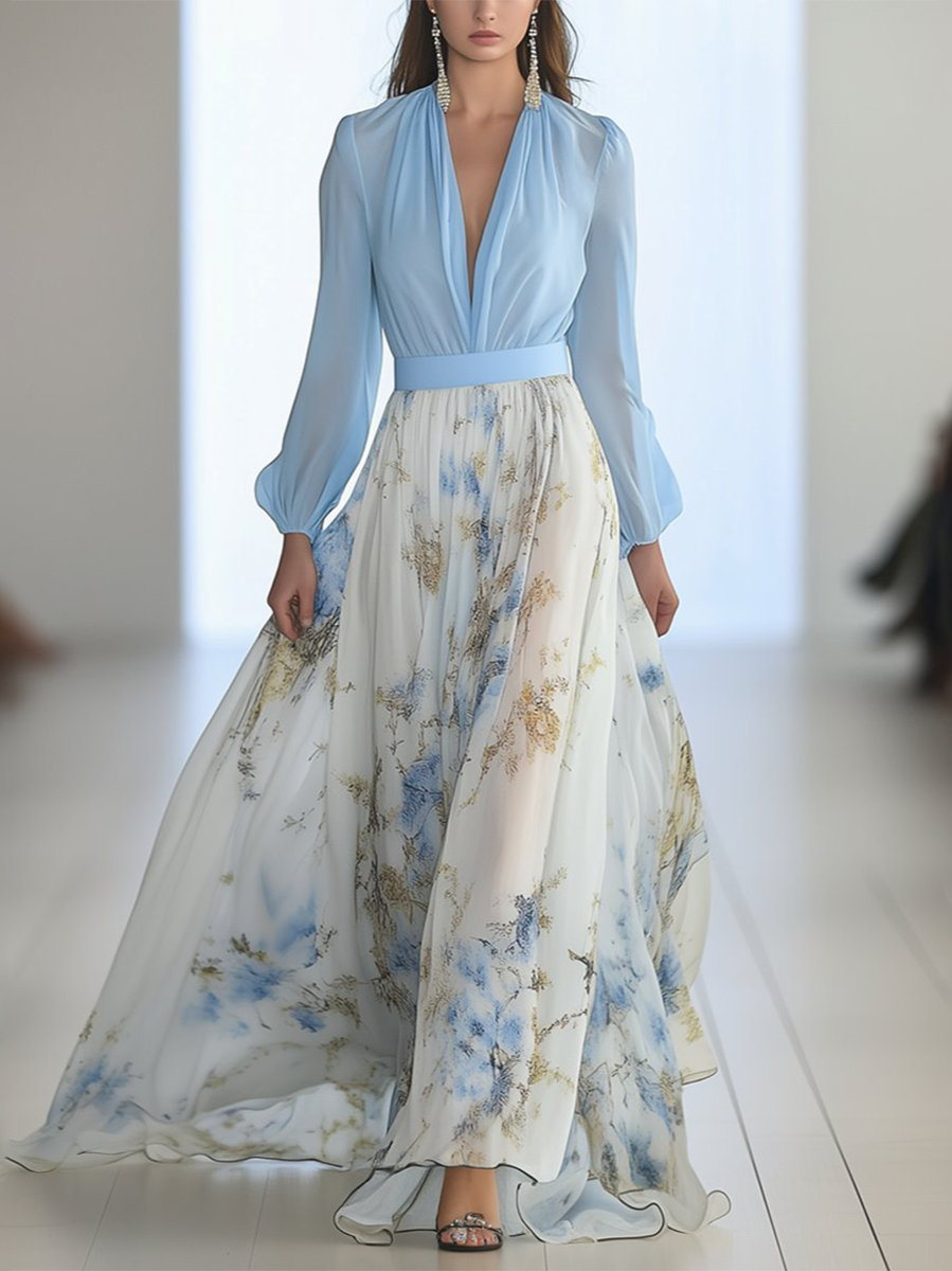 Abito Maxi Donna — Floreale Scollatura a V Leggero Estivo