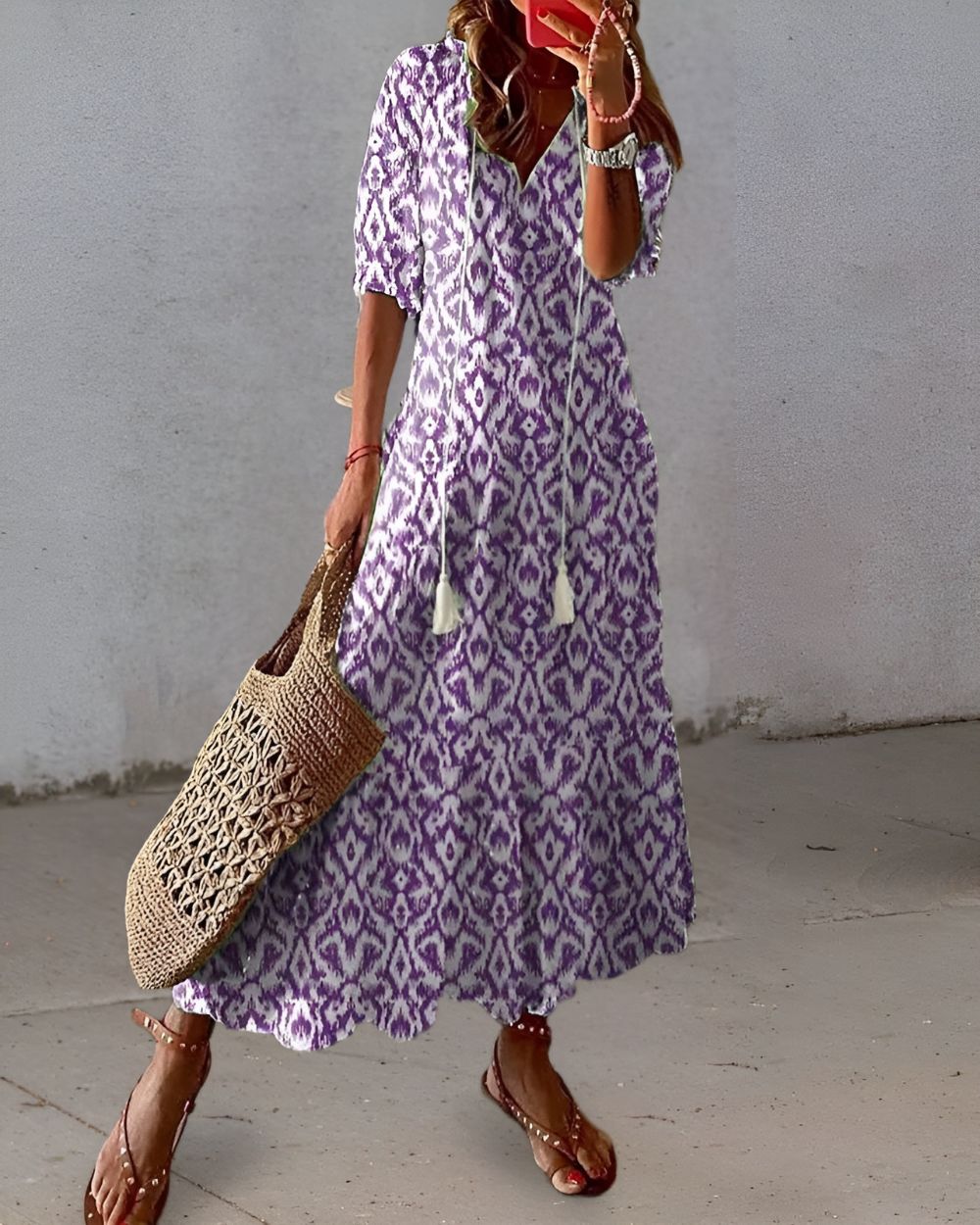 Abito Maxi Estivo Donna - Elegante Vestito Boho con Vestibilità Fluida e Motivi Giocosi 2