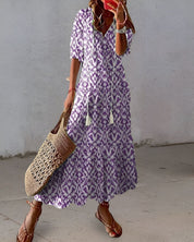 Abito Maxi Estivo Donna - Elegante Vestito Boho con Vestibilità Fluida e Motivi Giocosi 2