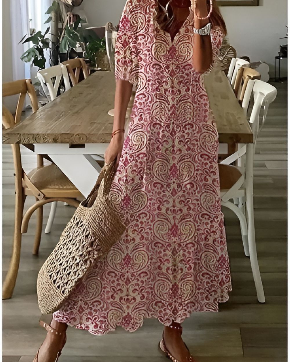Abito Maxi Estivo Donna - Elegante Vestito Boho con Vestibilità Fluida e Motivi Giocosi 4