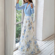 Abito Maxi Floreale Donna con Scollo a V e Vita Definita 2