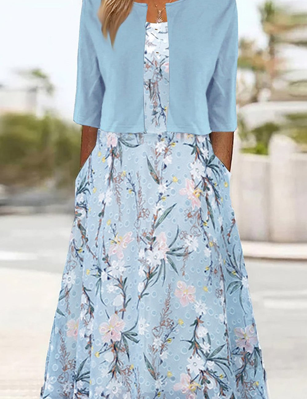 Abito Midi Floreale con Coprispalle Coordinato per Look Elegante 0