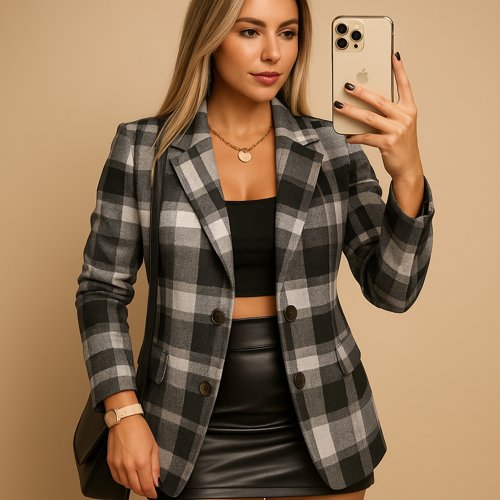 Blazer lungo trapuntato da donna con motivo a quadri | Elvira 3