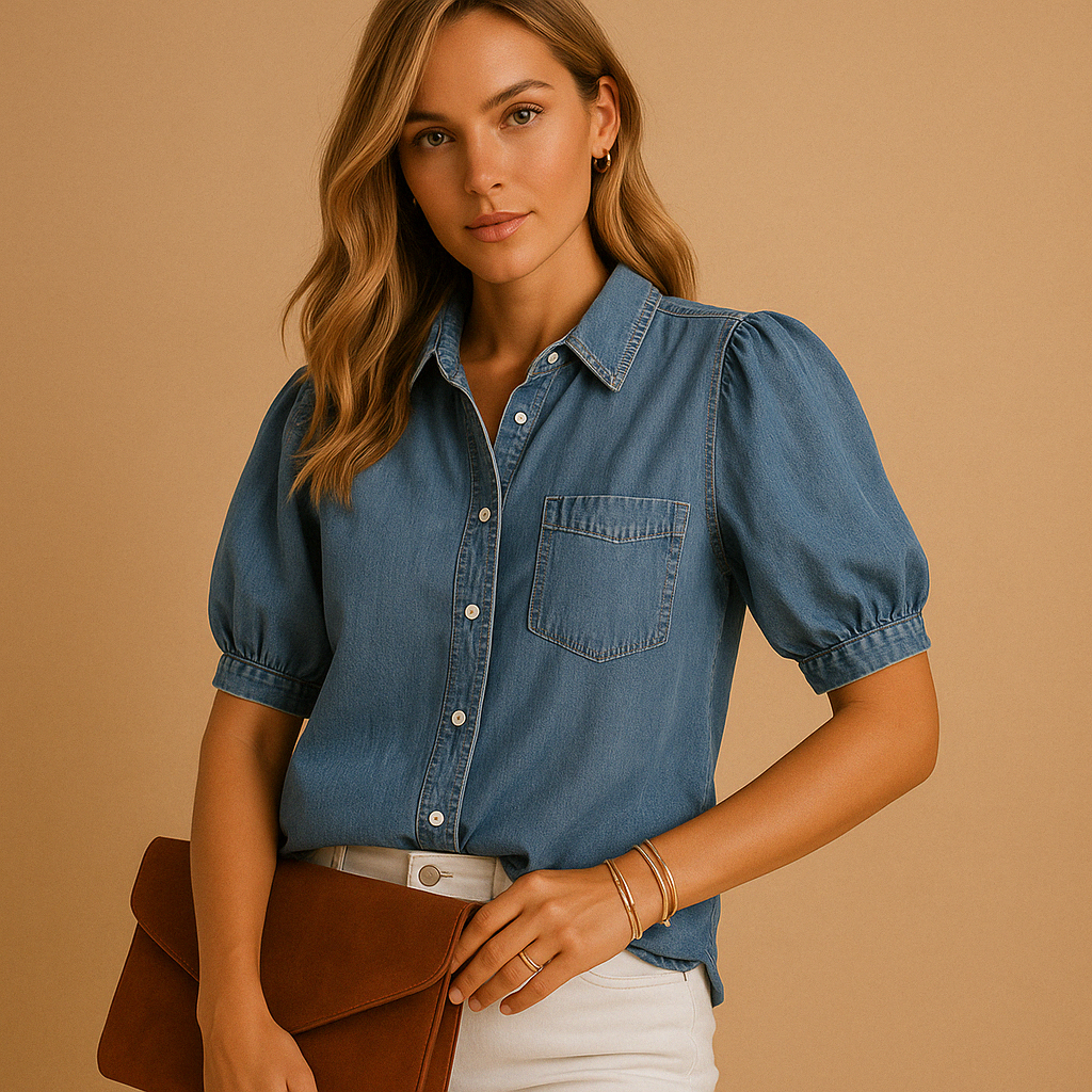 Blusa classica in denim con bottoni per donna | Hannah 0