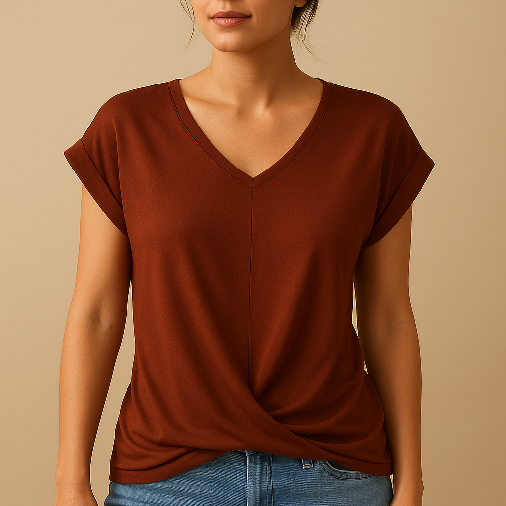 Blusa con scollo a V dalla vestibilità aderente per donna | Joline 4