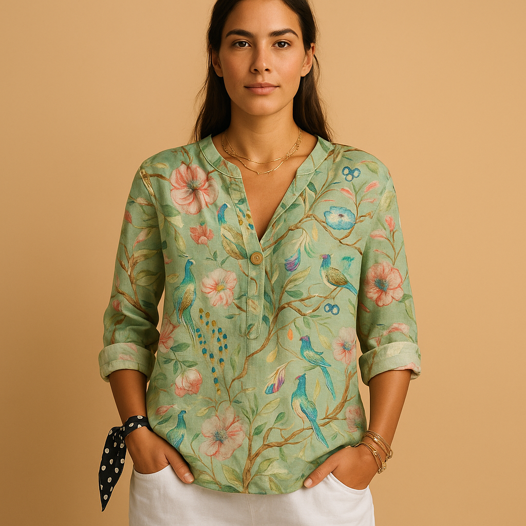 Blusa floreale con chiusura a bottoni e colletto classico da donna | Annika 2