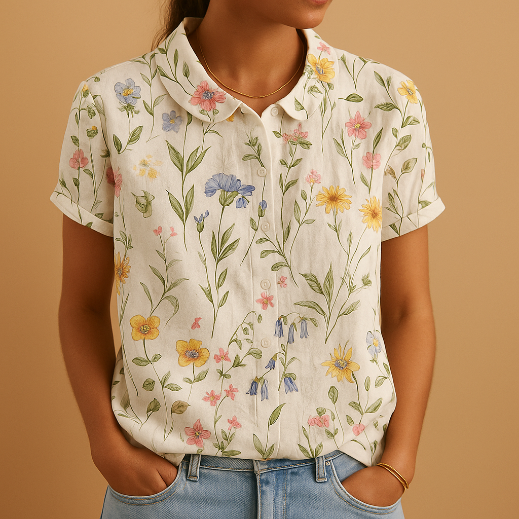Blusa leggera con stampa floreale e vestibilità ampia per donna | Fleur 1