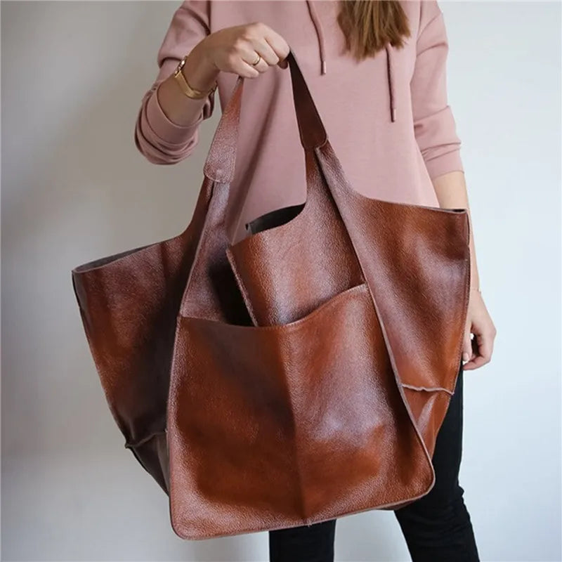 Borsa tote spaziosa da donna, design elegante, genuino 1