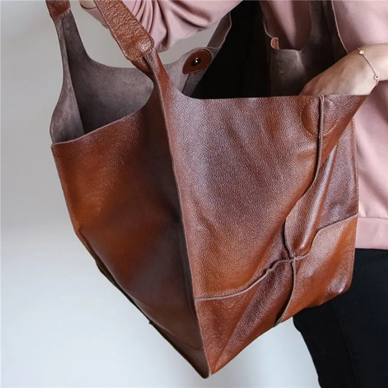 Borsa tote spaziosa da donna, design elegante, genuino 2