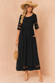 Abito Lungo Donna — Scollo Rotondo Elegante con Tasche