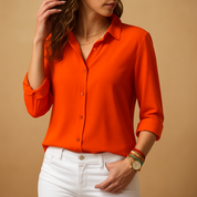 Camicetta a maniche lunghe con scollo a V e chiusura con bottoni da donna | Yvet 1