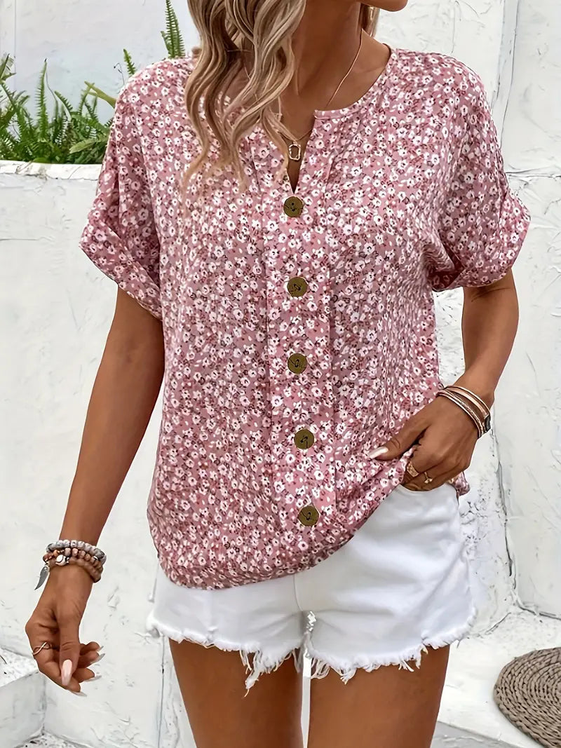 Camicetta da donna elegante con stampa floreale, leggera e versatile per l'estate 2