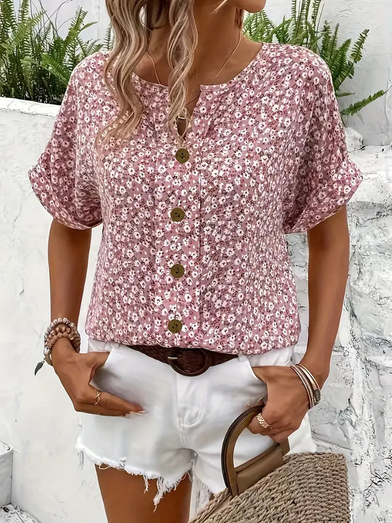 Camicetta da donna elegante con stampa floreale, leggera e versatile per l'estate 3