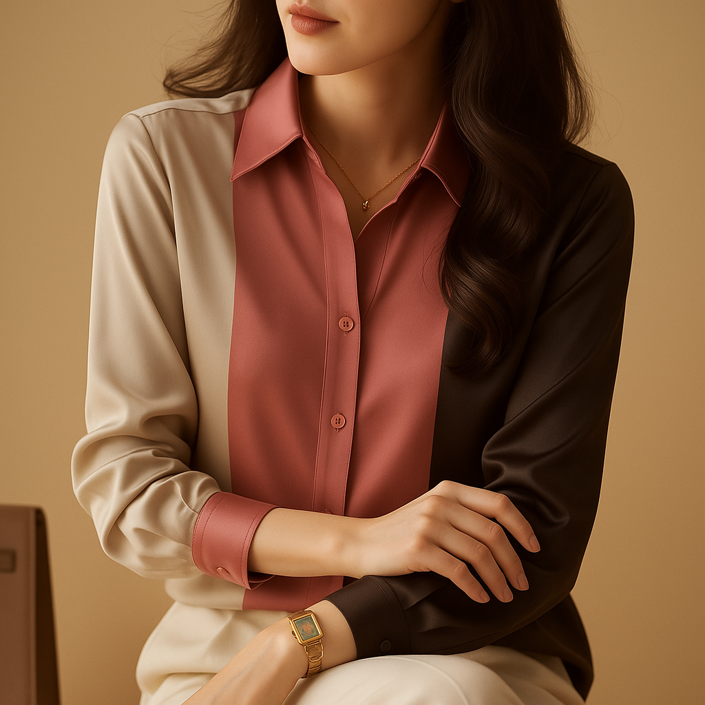 Camicetta da donna in raso con righe patchwork | Giselle 1