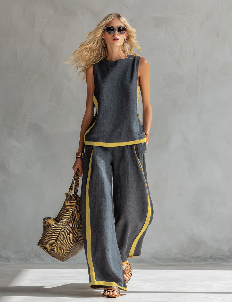 Completo Elegante Donna con Pantaloni a Gamba Ampia e Top Senza Maniche 1