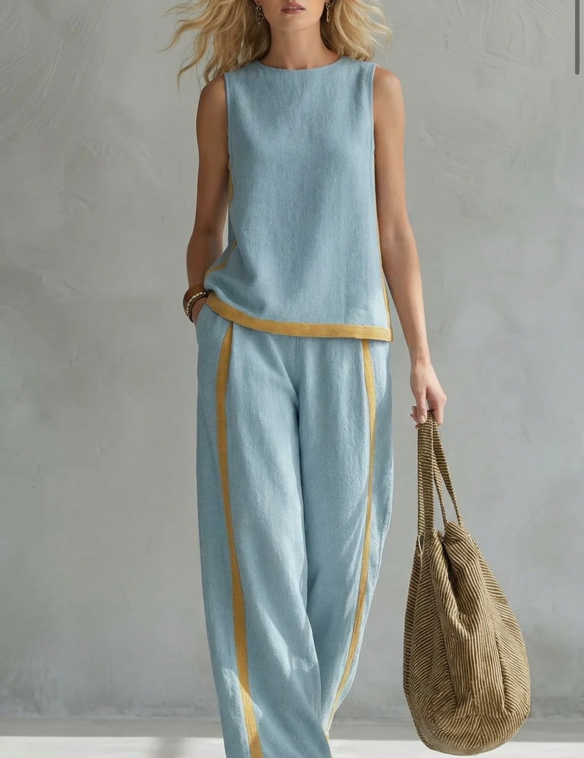 Completo Elegante Donna con Pantaloni a Gamba Ampia e Top Senza Maniche 5