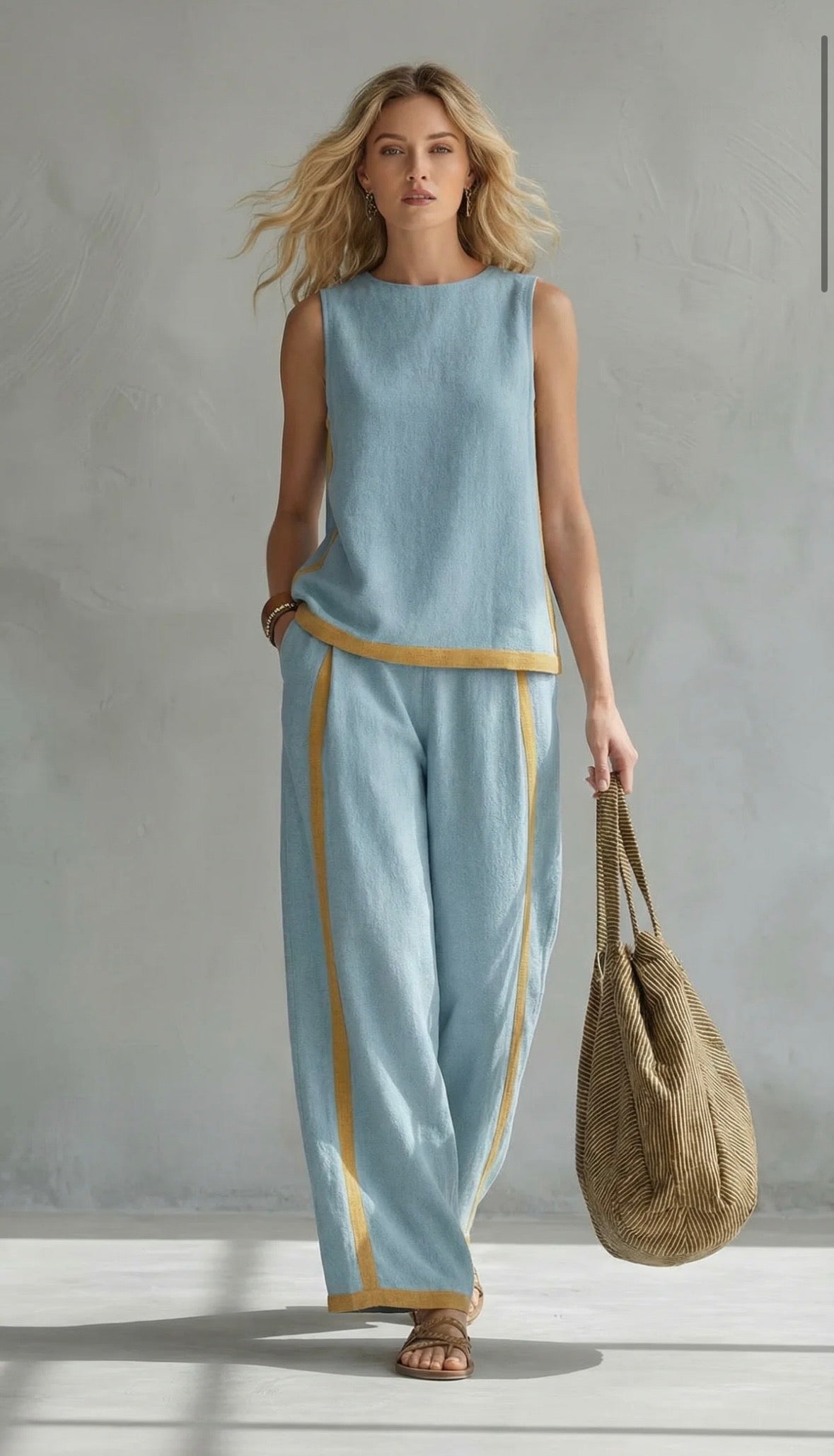 Completo Elegante Donna con Pantaloni a Gamba Ampia e Top Senza Maniche 5