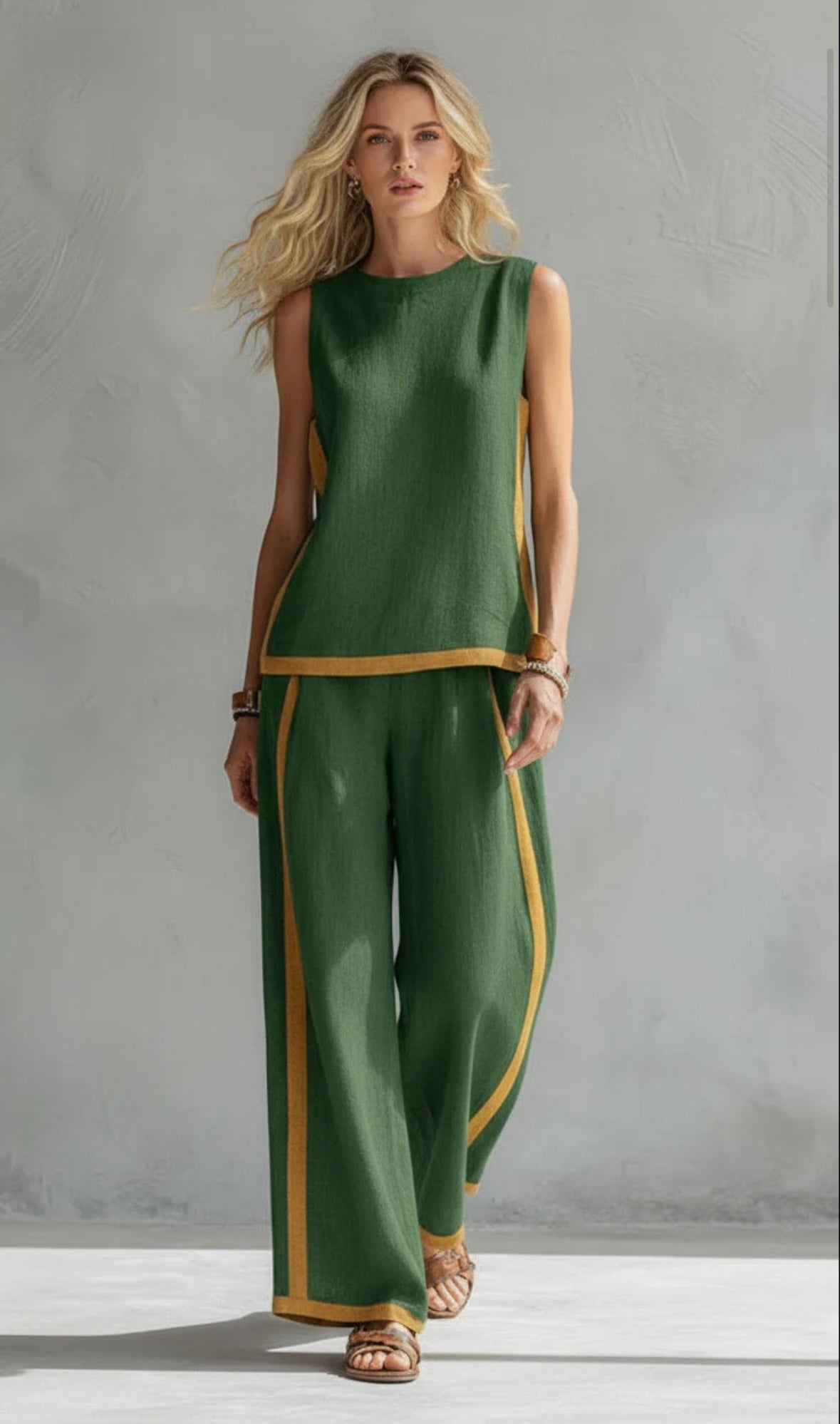 Completo Elegante Donna con Pantaloni a Gamba Ampia e Top Senza Maniche 6