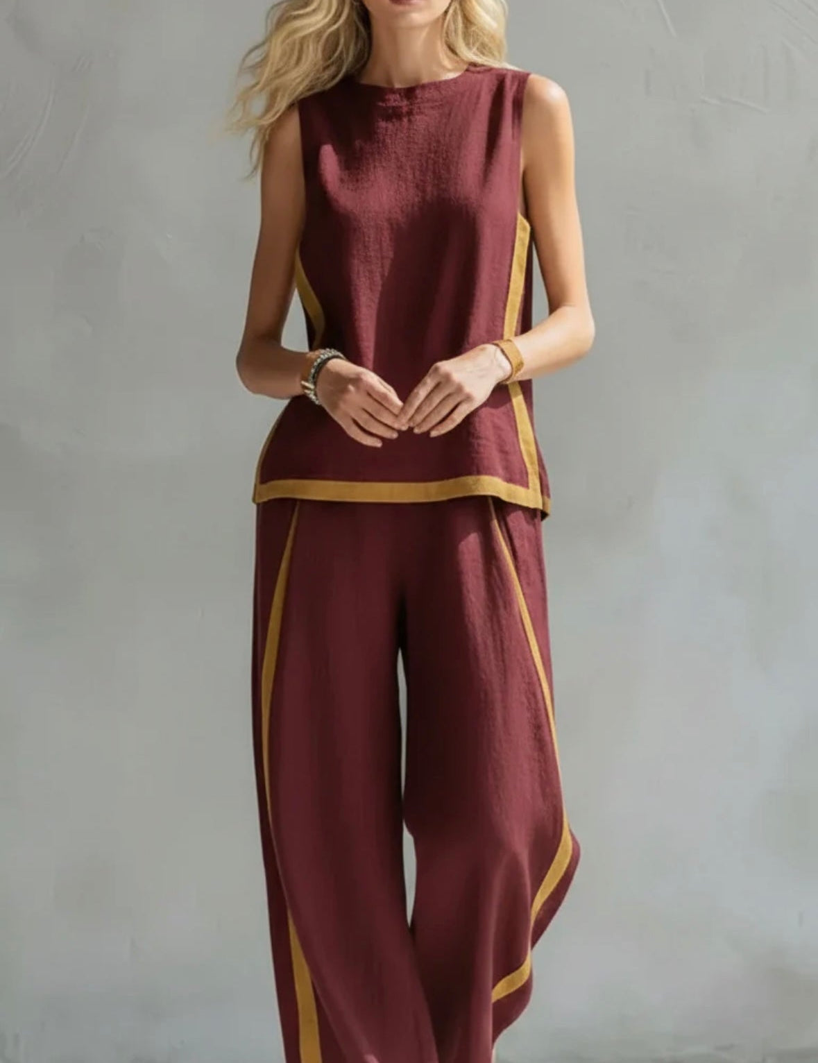 Completo Elegante Donna con Pantaloni a Gamba Ampia e Top Senza Maniche 7