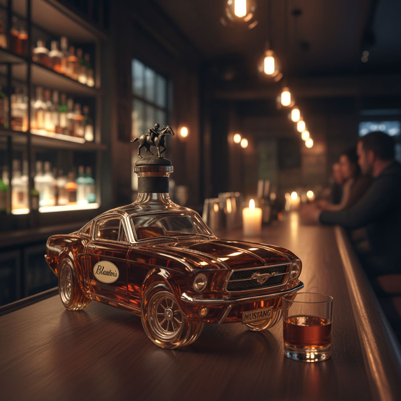 Decanter per Whisky Mustang Elegante per Bar di Casa, Design Unico in Vetro per Servire Whisky e Bourbon 1