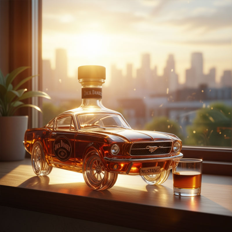 Decanter per Whisky Mustang Elegante per Bar di Casa, Design Unico in Vetro per Servire Whisky e Bourbon 3