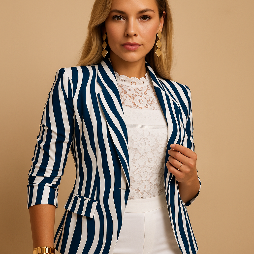 Elegante blazer da donna con stampa accattivante e collo a scialle | Nienke 2