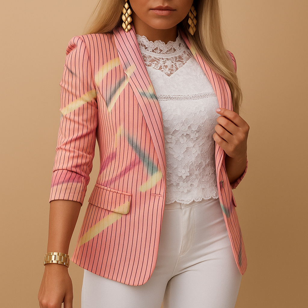Elegante blazer da donna con stampa accattivante e collo a scialle | Nienke 5