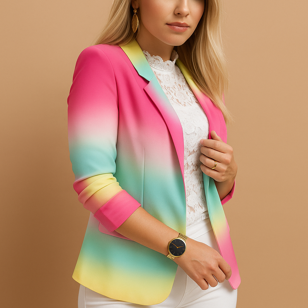 Elegante blazer da donna con stampa accattivante e collo a scialle | Nienke 8