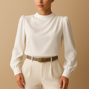 Elegante camicetta con volant e collo alto da donna | Yara 0