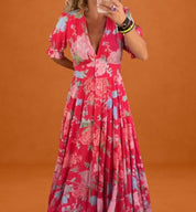 Abito Lungo Donna — Floreale Boho Scollo a V Fluido
