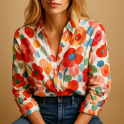 Fleur | Blusa floreale rossa con maniche lunghe da donna 0