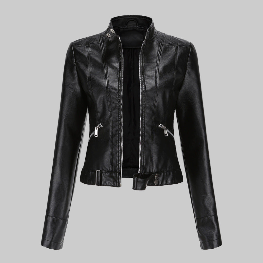 Giacca in Pelle Donna — Slim Fit Cerniera Colletto Rialzato