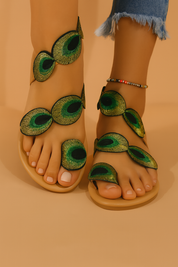 Malwina | Sandali con motivo di piume colorate 0