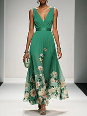 Maxi Abito Estivo Donna Scollo a V Stampa Floreale Elegante A-Line 6