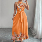 Maxi Abito Estivo Donna Scollo a V Stampa Floreale Elegante A-Line 8