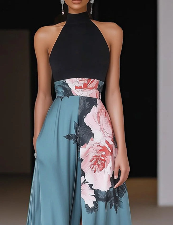 Maxi abito floreale da donna elegante per eventi estivi - abito lungo con spacco laterale 1