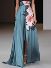 Maxi abito floreale da donna elegante per eventi estivi - abito lungo con spacco laterale 2