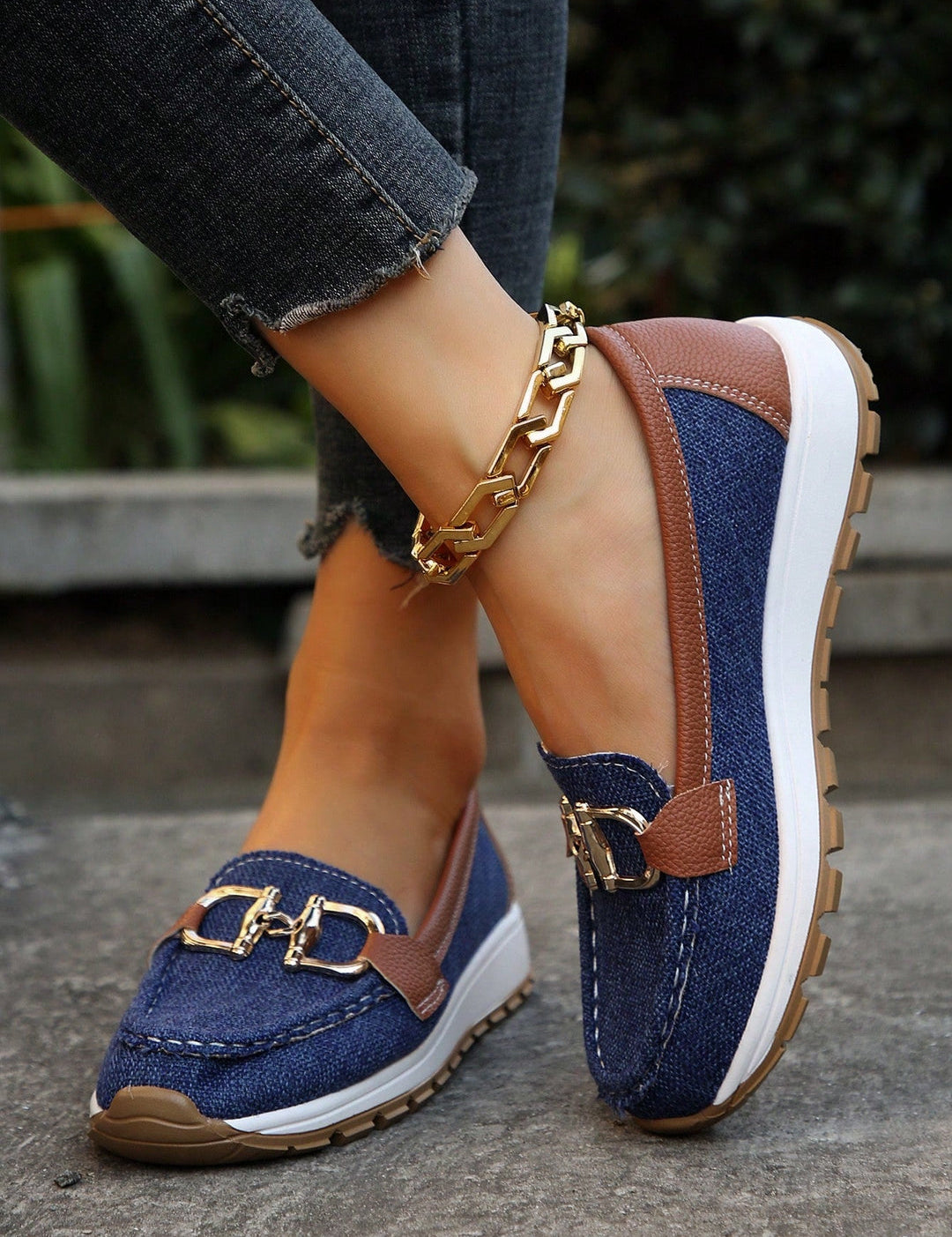 Mocassini classici da donna, comodi, suola piatta, eleganti dettagli con fibbia, tessuto morbido spazzolato 3