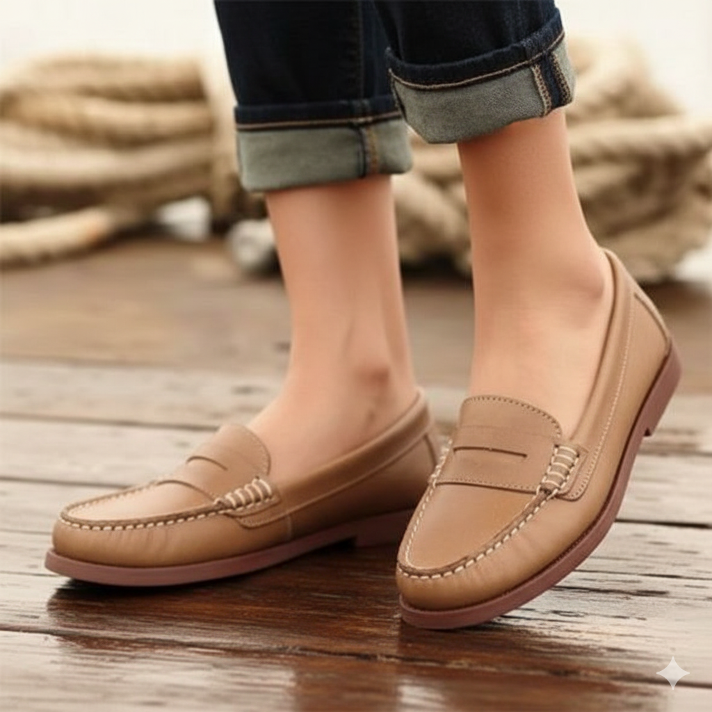 Mocassini slip-on con punta mocassino da donna in comoda pelle PU 0