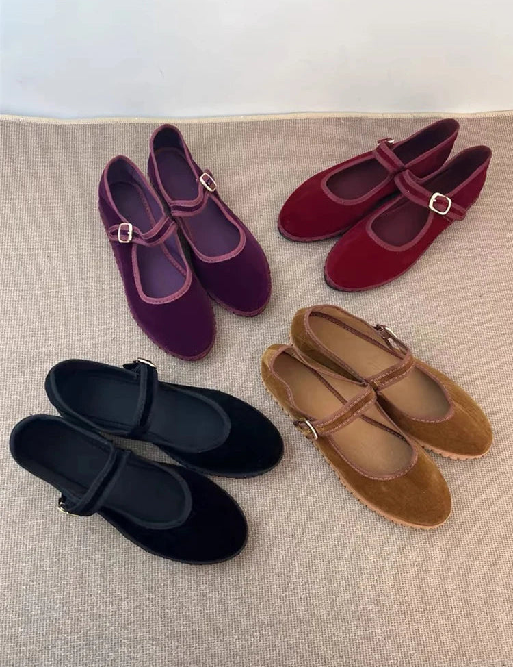 Scarpe da ballo comode Mary Jane da donna in velluto 1