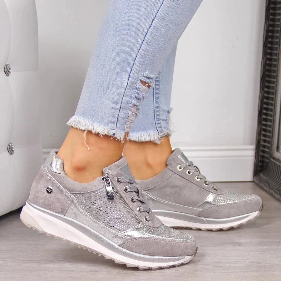 Sneakers Donna Eleganti Ortopediche Con Supporto Arco E Cerniera - Scarpe Da Ginnastica Bianche Per Comfort Quotidiano 0