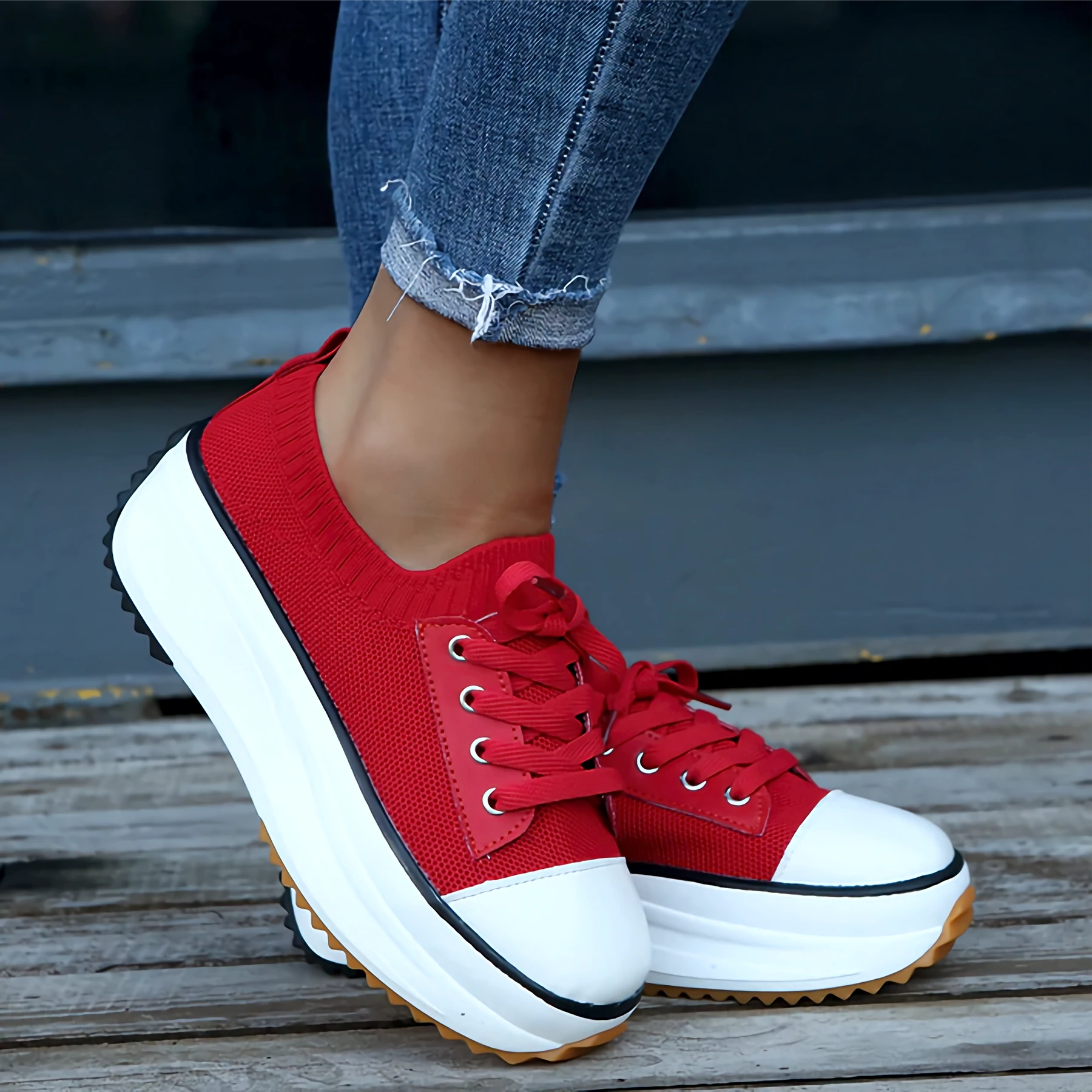Sneakers comode con plateau da donna, tomaia in maglia alla moda 7